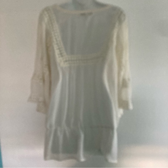 Daniel Rainn Boho Sheer Crinkle Lace Women Plus Size Top Off White 1X - Picture 3 of 5